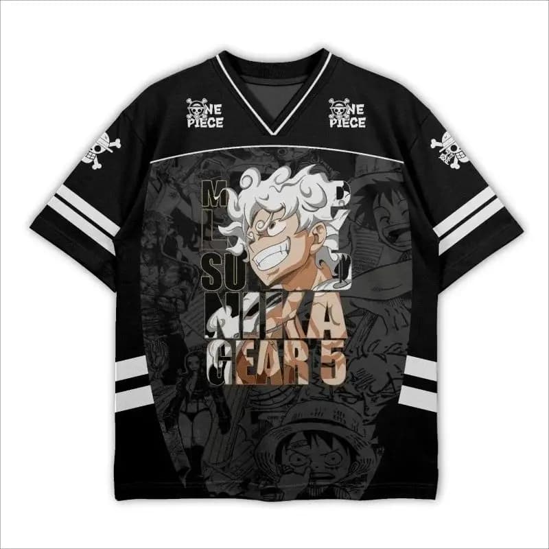 T-shirt Sportiva Traspirante a Maniche Corte con Scollo a V Stampata in 3D Anime Luffy 5th Grade