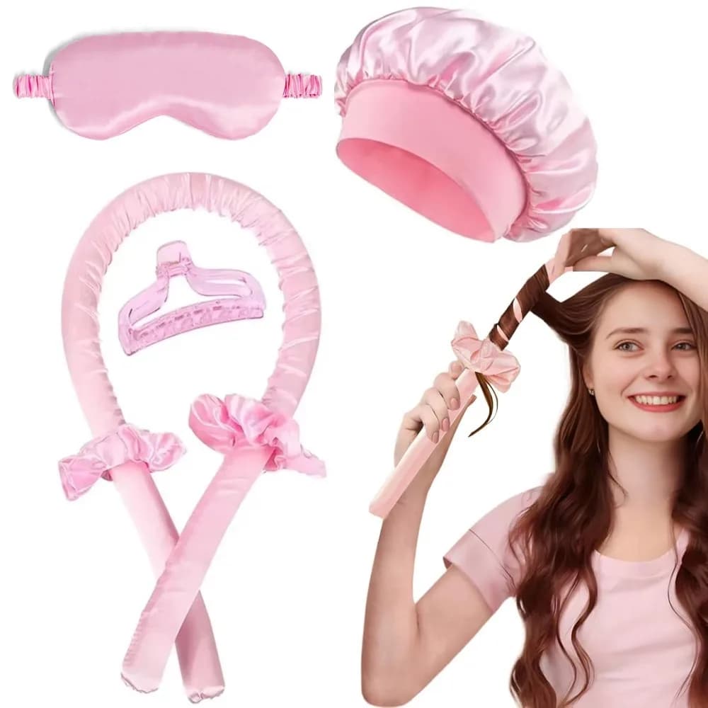 Set Arricciacapelli Senza Calore in Seta, Maschera Occhi e Cuffia da Notte, Rullo per Capelli Senza Calore per Ricci Notturni, Strumento Morbido in Raso per lo Styling dei Capelli Durante il Sonno