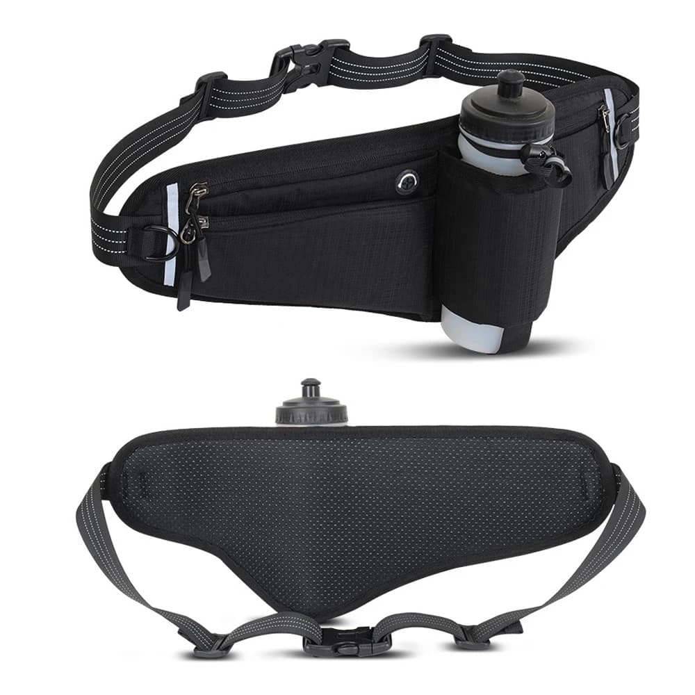 Waterproof hydration racing belt with 90 ° Rebound bottle holder - Adjustable reflective backpack for hiking, cycling, gym