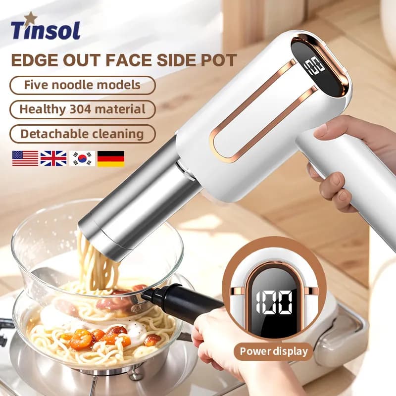 TINSOL Macchina per noodle elettrica portatile Macchina per pasta ricaricabile USB Elettrodomestico Macchina per noodle intelligente per colazione familiare