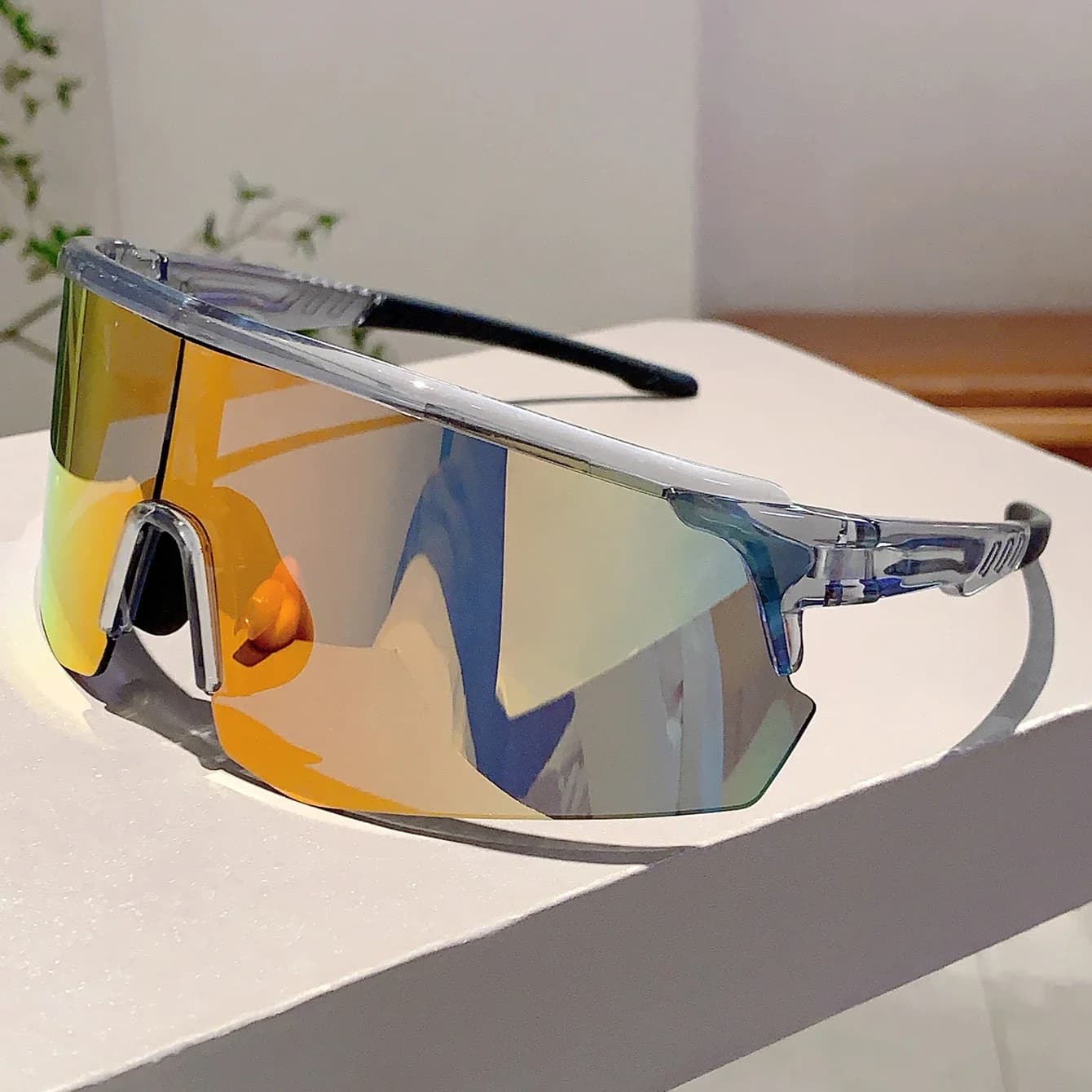 Semi-Rimless Sports Sunglasses, New Oversize Protective Glasses Round Wraps for Outer, Trendy Cycling Glasses for Women