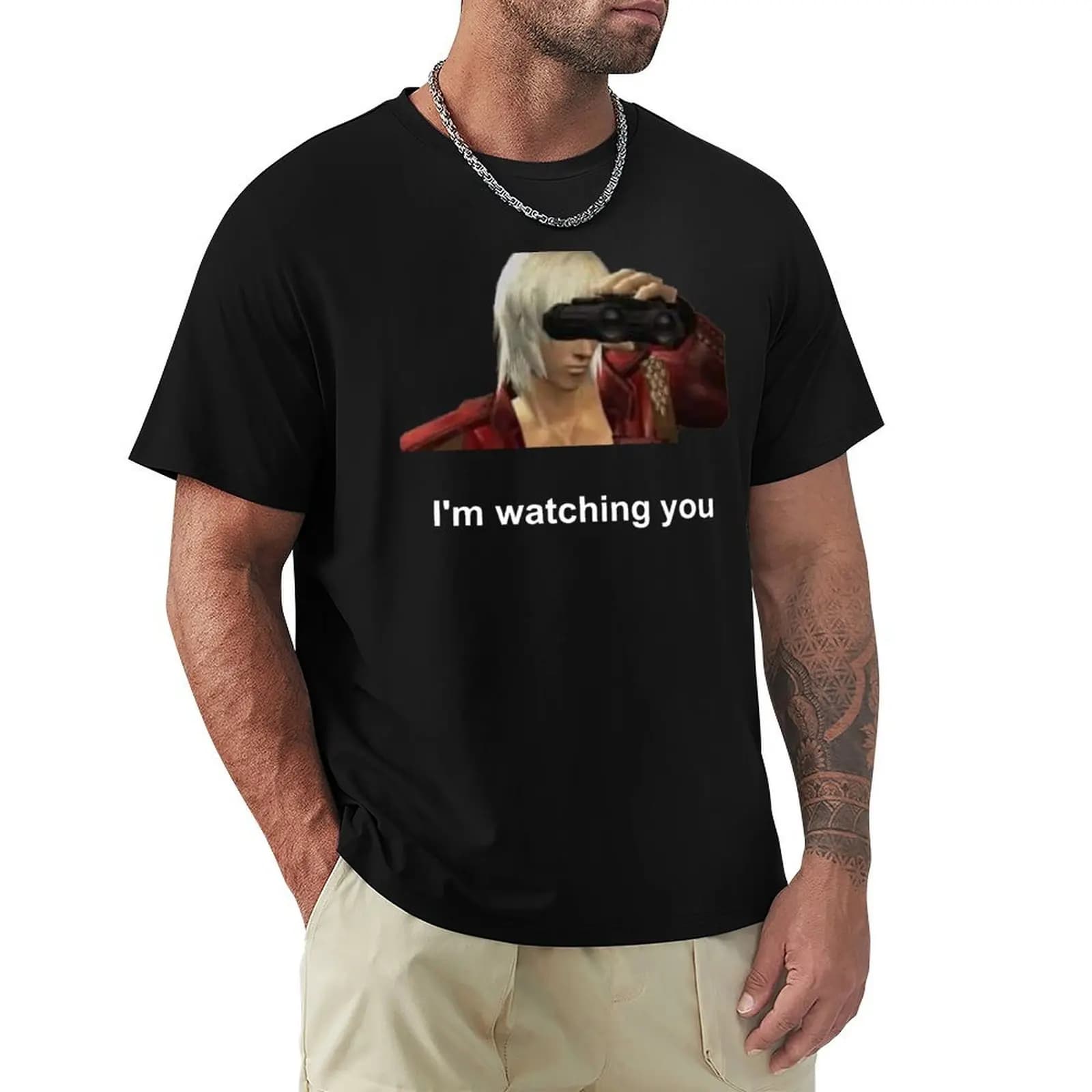 Ti sto guardando - T-shirt divertente con meme di Dante con binocolo, top casual a maniche corte per Natale