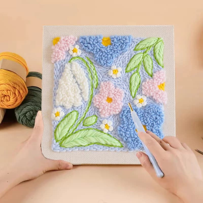 Flower Punch Needle Embroidery Kit For Starter DIY Easy Craft kits Handmade Poke Embroidery Sewing Cross Stitch Set Home Decor