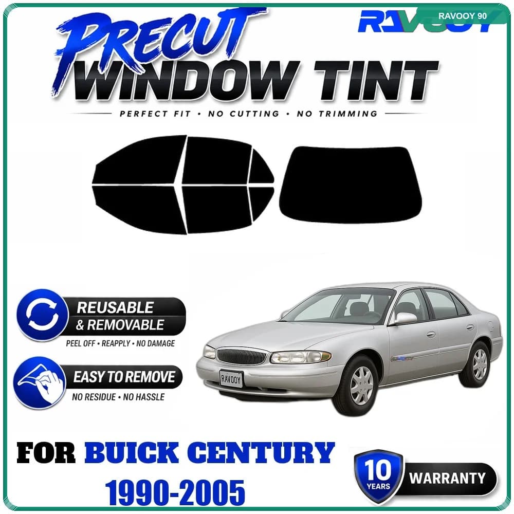 RAVOOY Precut Window Tint, Reusable Removable EPU Film, Custom Fit for Buick Century 1990-2005, UV Heat Protection