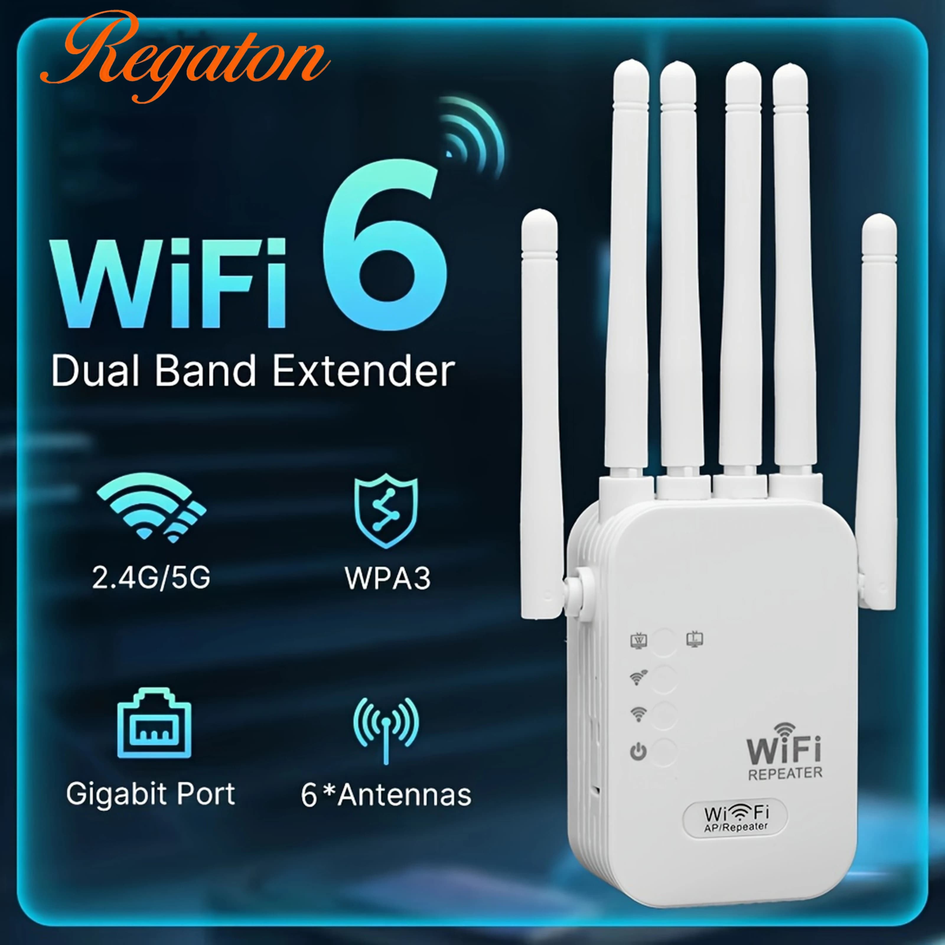 Ripetitore Wi-Fi Dual Band 2.4G/5G 1200Mbps, Amplificatore di Segnale Wireless, Estensore di Portata Router, Booster di Segnale a Lungo Raggio per Casa