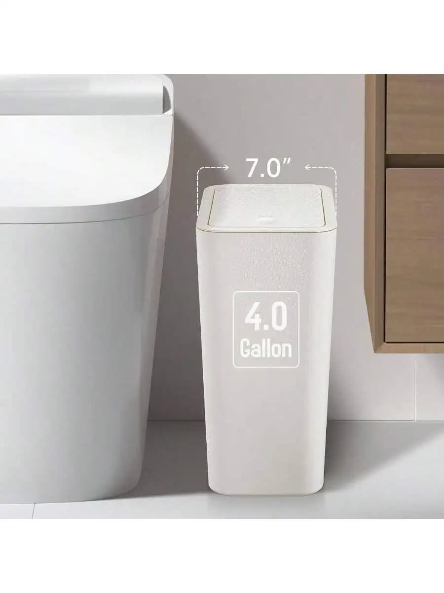 4 Gallon Press Top Trash Can With Lid Plastic Wastebasket For Bathroom Bedroom Office