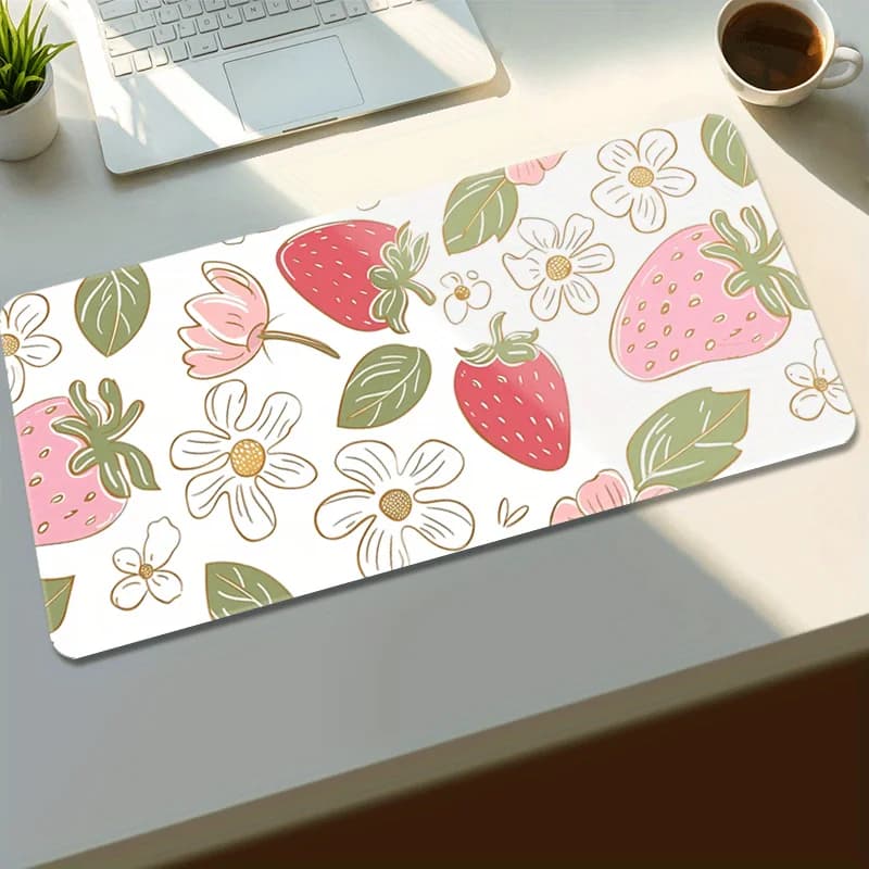 Tappetino per mouse con stampa di fiori di fragola, tappetino da gioco per scrivania, base in gomma antiscivolo, tappetino per mouse grande per tastiera PC, scrivania da gioco per ufficio