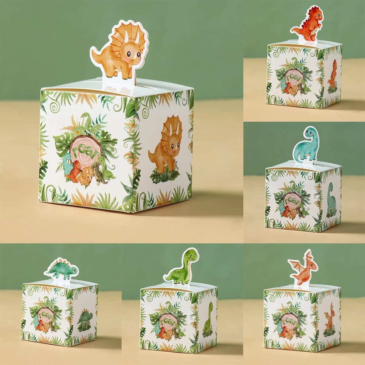 Scatole regalo di caramelle di dinosauro decorazioni per feste di compleanno a tema dinosauro Jungle Safari Dino forniture per feste scatola di imballaggio regalo per biscotti