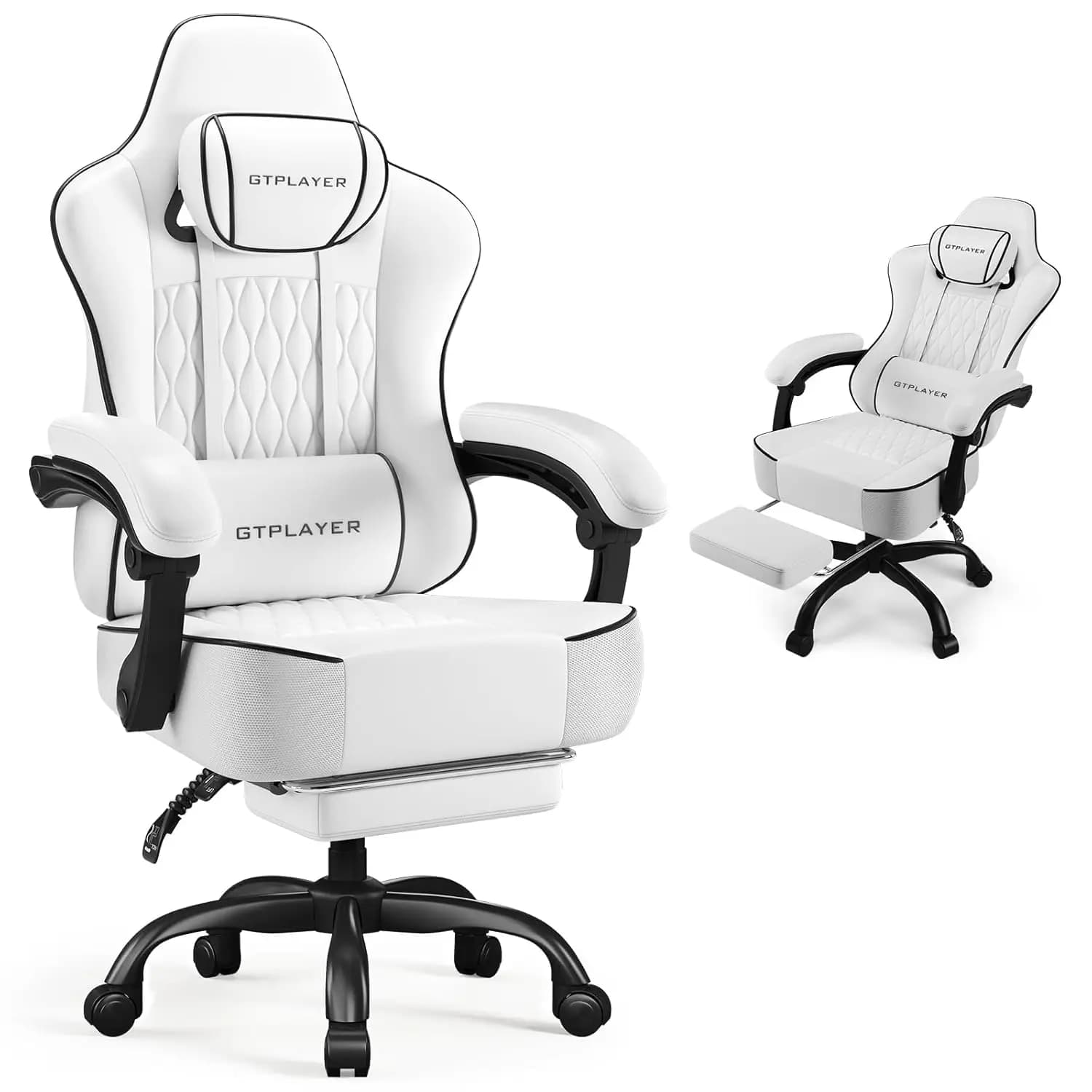 Big and Tall Gaming Chair with Footrest, Ergonomic Office Desk Chair with 4.4in Thick Cushion and Wide Wingless, Customized