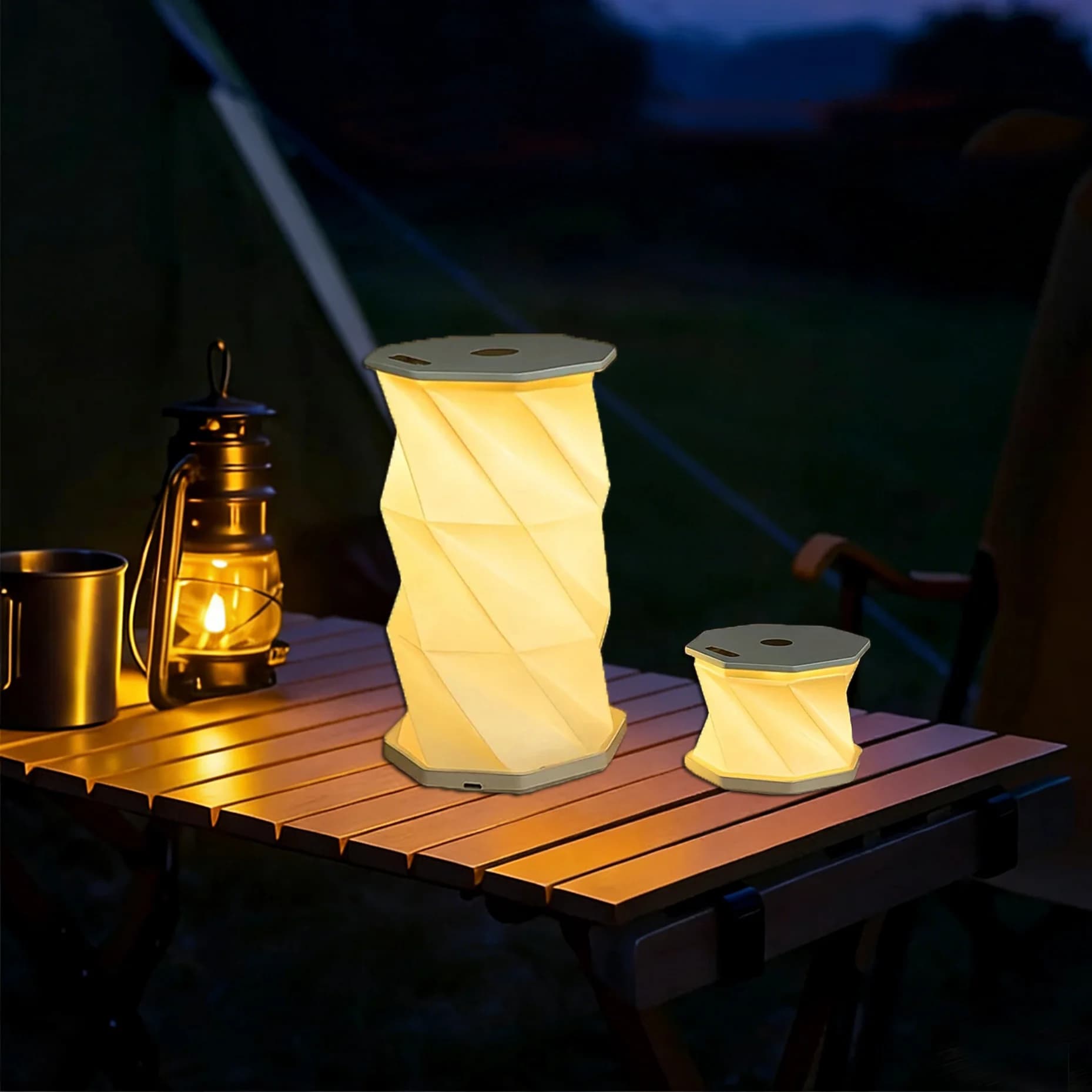 Lanterna Pieghevole Portatile con 3 Colori LED, Lampada da Tavolo per Lettura Notturna, Ricarica USB, Lampada Origami per Campeggio, Viaggi, Camera da Letto