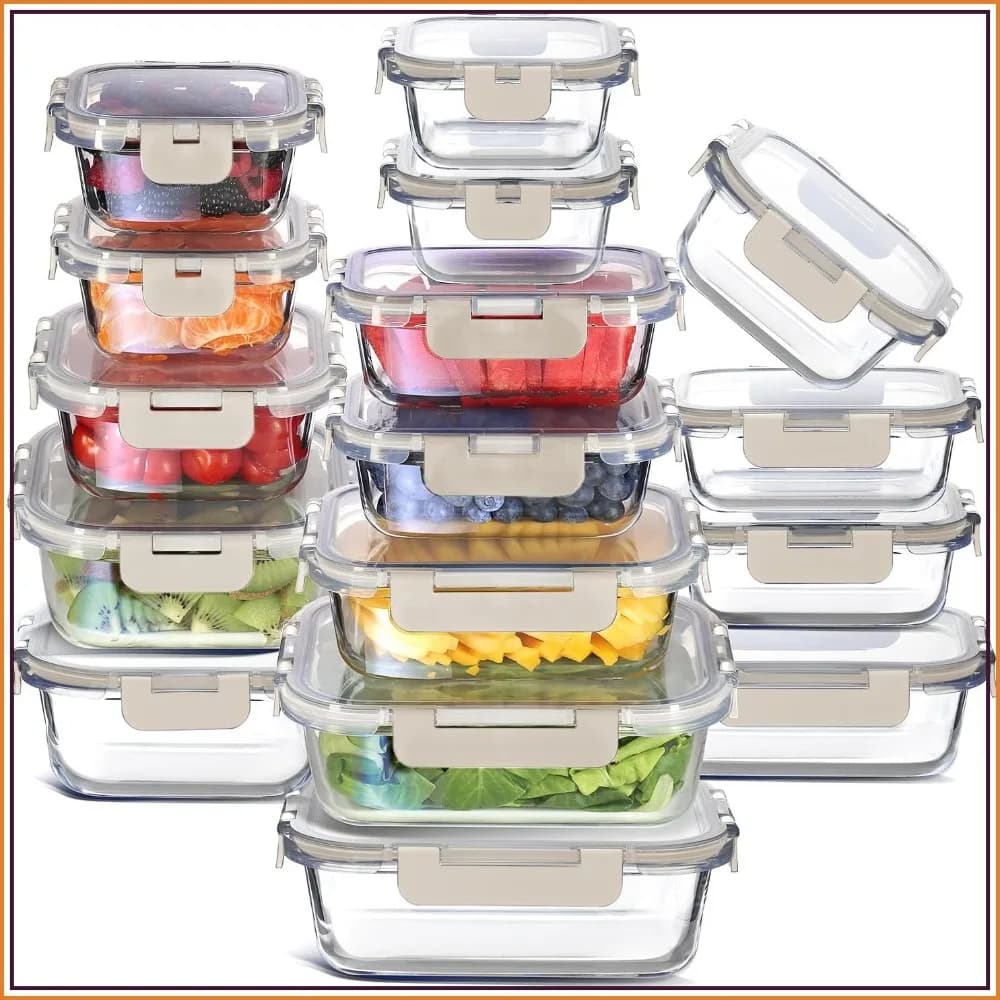32pc Glass Food Storage Containers with Airtight Lids, Oven Freezer Microwave & Dishwasher Safe, Meal Prep Set for Kitchen & Lunch