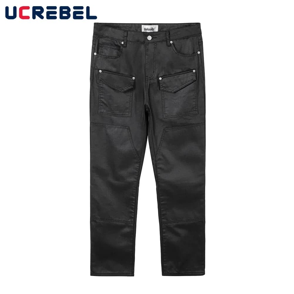 Jeans da moto multitasche Pantaloni da uomo a matita in denim sciolto con impiombatura High Street