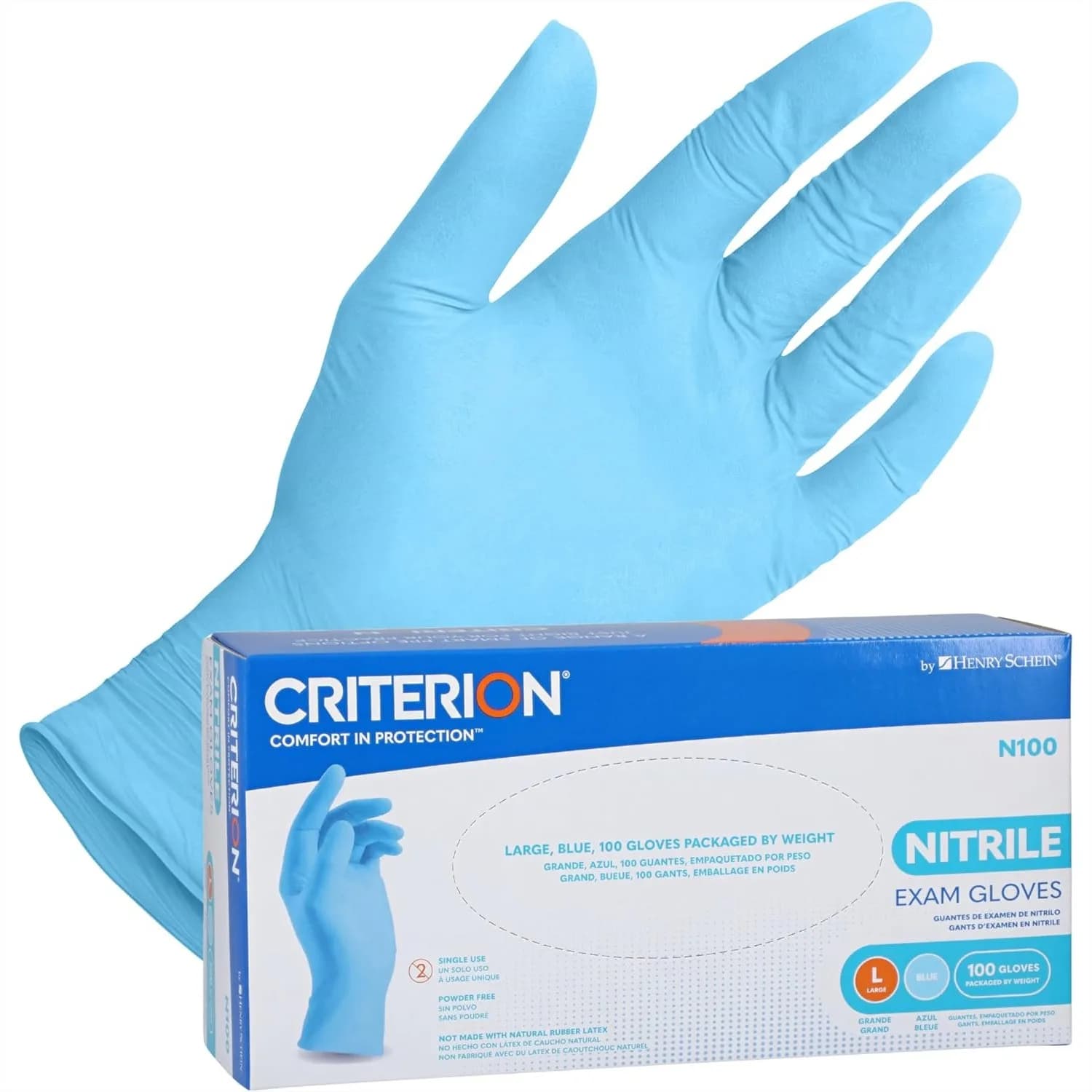 Guanti da Esame in Nitrile Senza Polvere, Blu, 3,54 Mil, Confezione da 100, Senza Lattice, Punta delle Dita Testurizzata