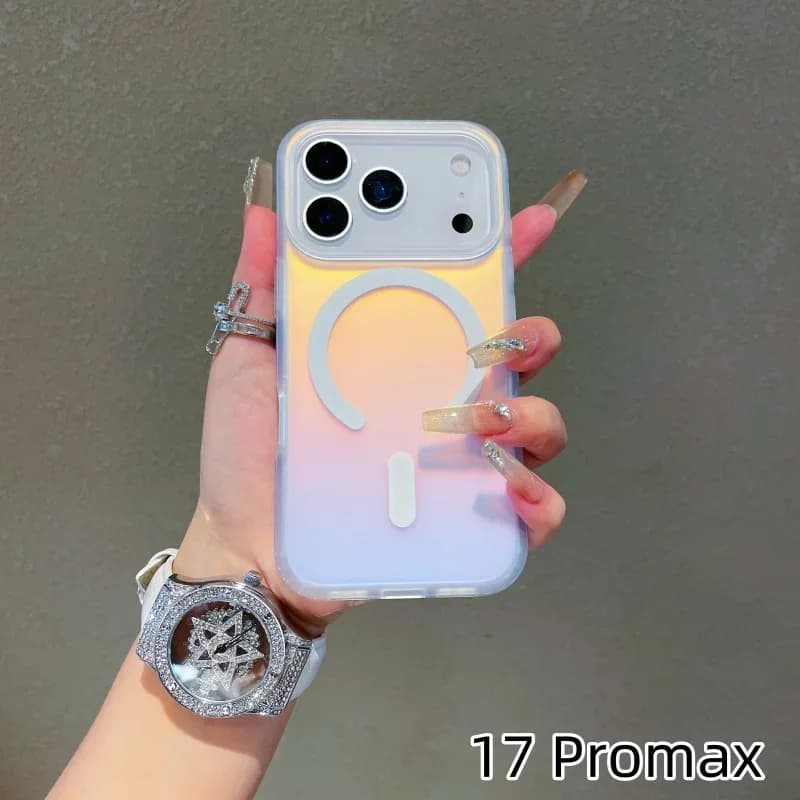 Custodia per telefono opaca che cambia colore laser, cover magnetica per iPhone 17/16/15 Pro Max, colori sfumati Sunset Sky antigraffio