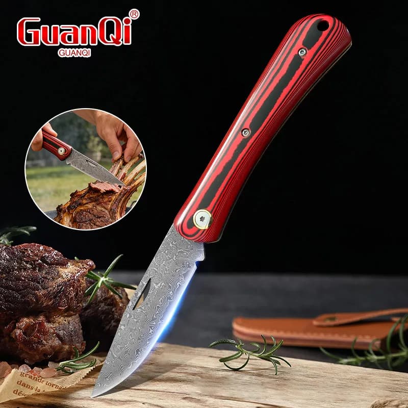 Damascus Knife Cleaver Meat Folding Blade Barbecue Boning Knife Wooden Handle Portable Kitchen Fruit Vegetable Butcher Knife
