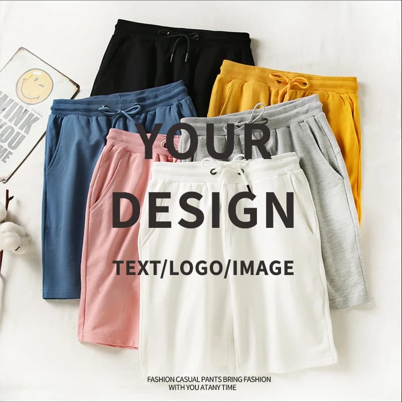 Pantaloncini in cotone 100% Moda personalizzata Tinta unita Pantaloni corti Stampa Logo della squadra aziendale Pantaloni versatili Modello di ricamo Testo