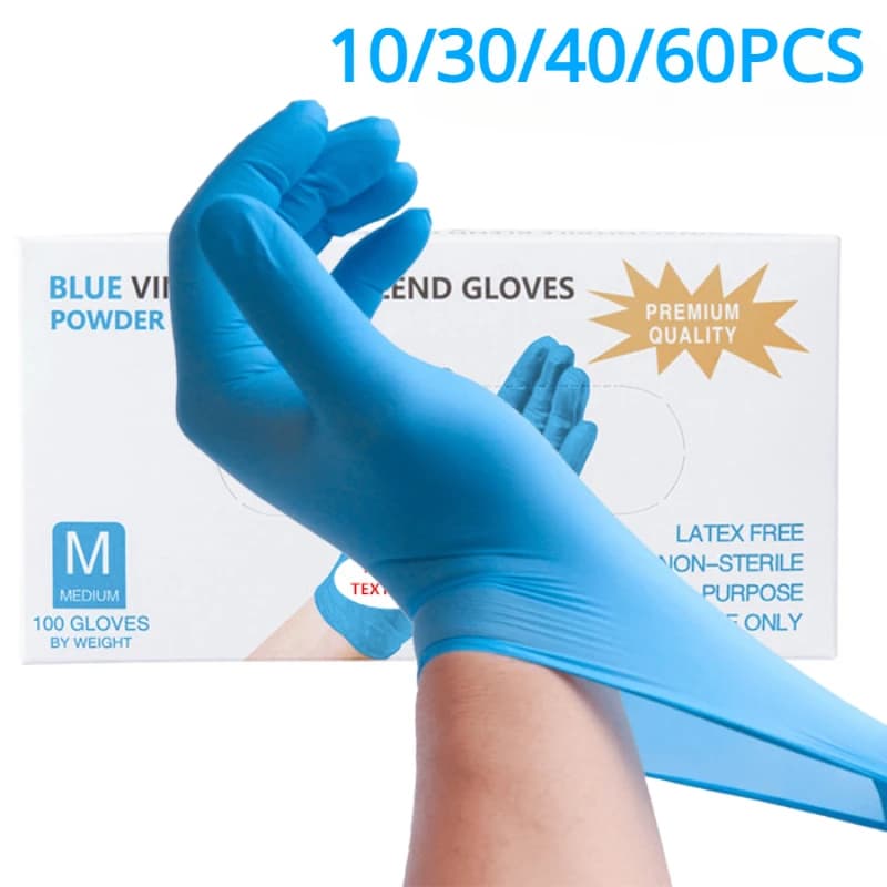 10/30/40/60PCS Guanti monouso in nitrile blu Guanti per la pulizia della casa Guanto per piatti impermeabile per uso alimentare