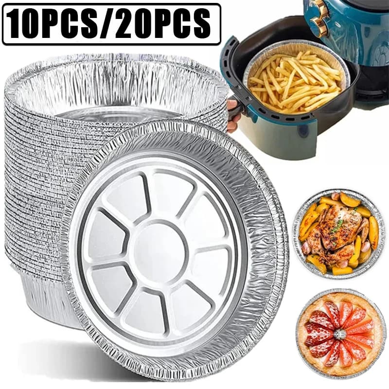 10pcs/20pcs Oil-Proof Aluminum Foil Tin Box Air Fryer Disposable Paper Non-Stick Steaming Basket Kitchen Tool BBQ Drip Pan Tray