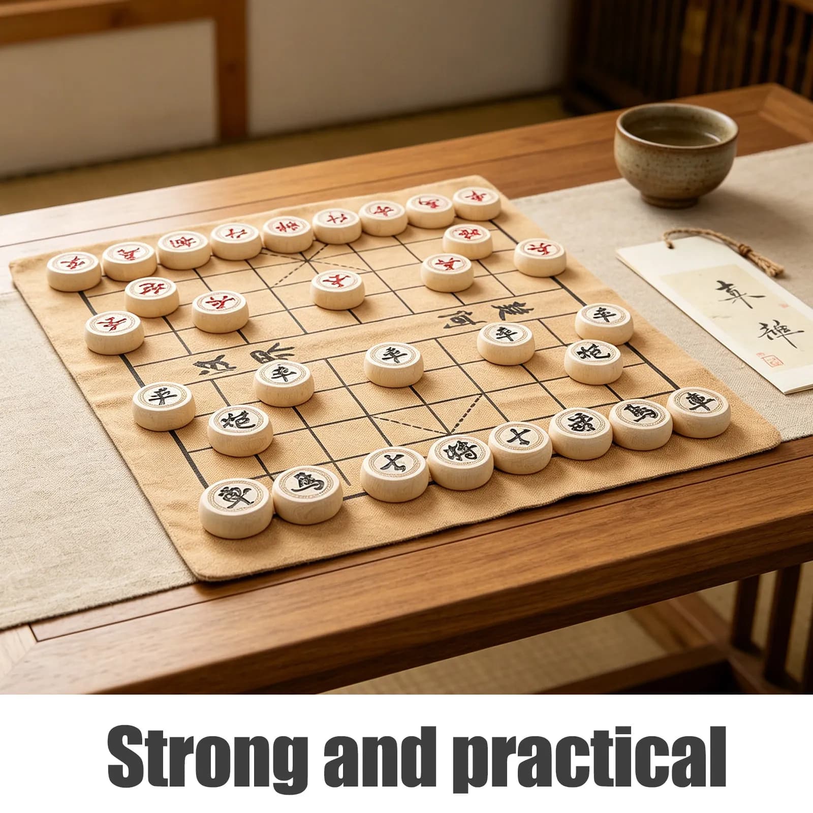 1Set Wooden Chinese Chess Set Traditional Xiangqi Board PU Portable Travel Family Game Handmade Solid Wood Pieces