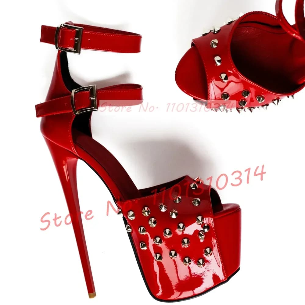 Sandali con plateau con borchie Peep Toe donna Party Double-strap Stiletto tacchi alti scarpe eleganti Sexy Lady sandali estivi femminili