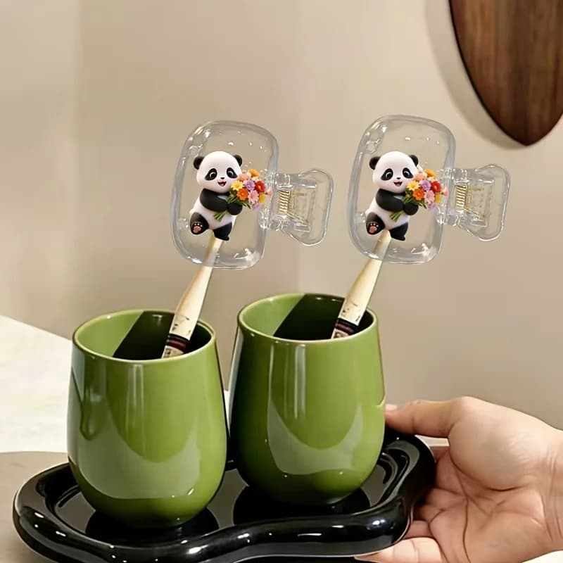 2pcs Panda Holding Flowers Portable Toothbrush Head Covers Storage Box Toothbrush Protective Cap Holder Cute Holiday Party Gifts
