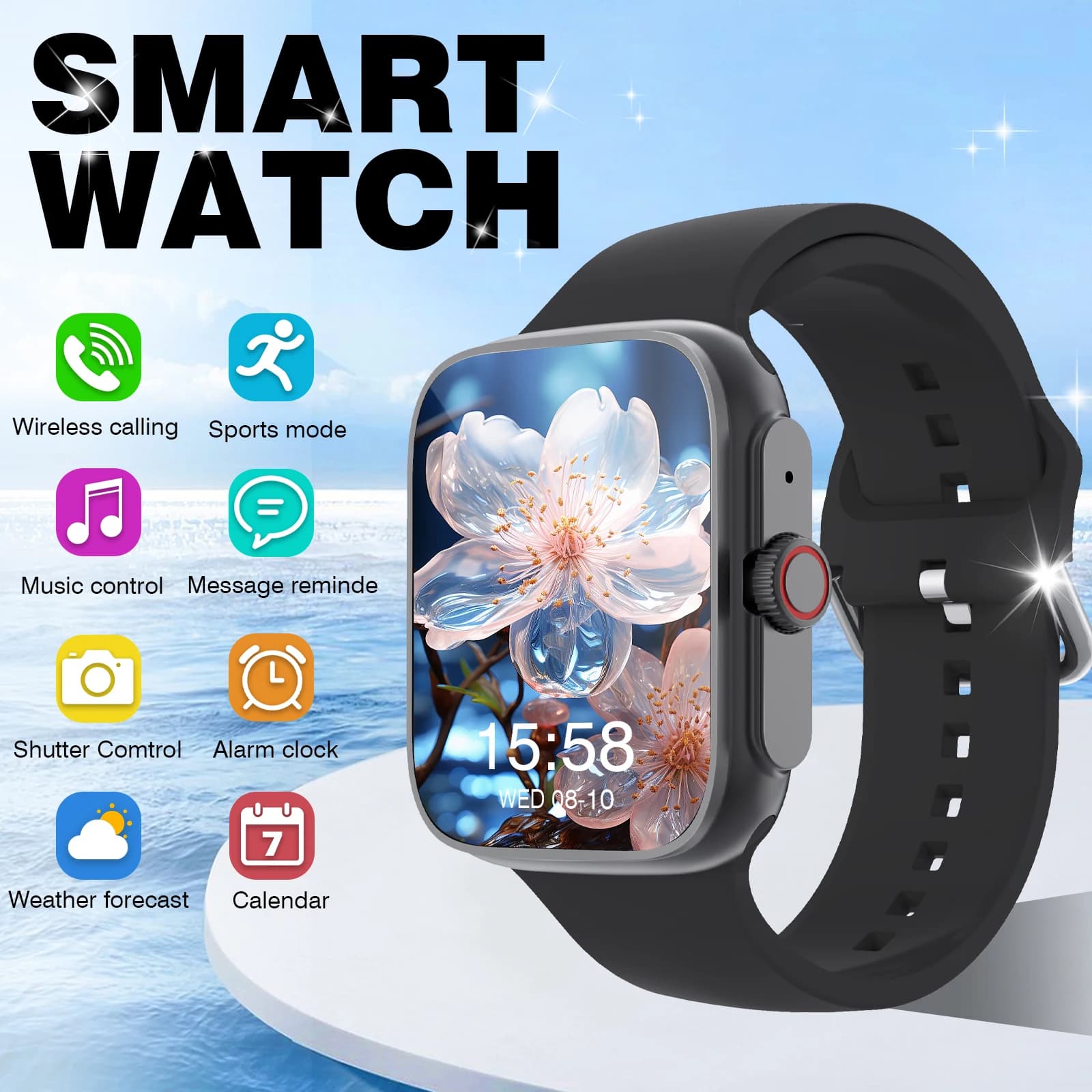 Smartwatch, chiamate Bluetooth, promemoria messaggi, monitoraggio della frequenza cardiaca/ossigeno nel sangue/pressione sanguigna, adatto per Android/iPhone