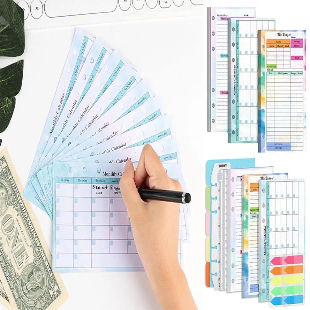 A6 Budget Planner Refill Kit 82 fogli colorato mensile settimanale Planner calendario inserti sostituzione Notebook a fogli mobili a 6 fori