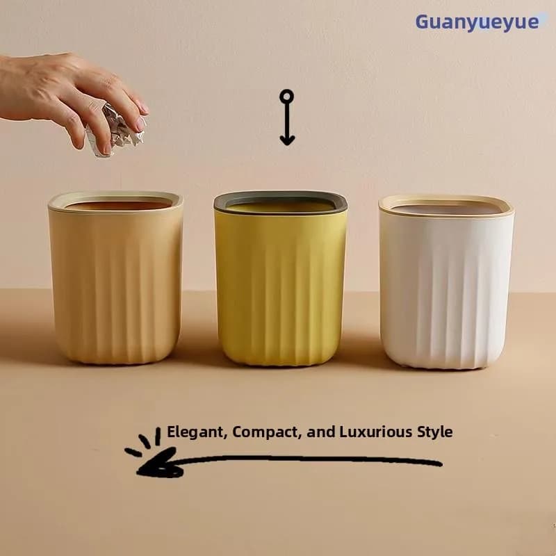 Cute Chinese Style Desktop Trash Can Office Storage Bin Simple Design Home Use Dormitory Plastic Square Bucket 4L Capacity