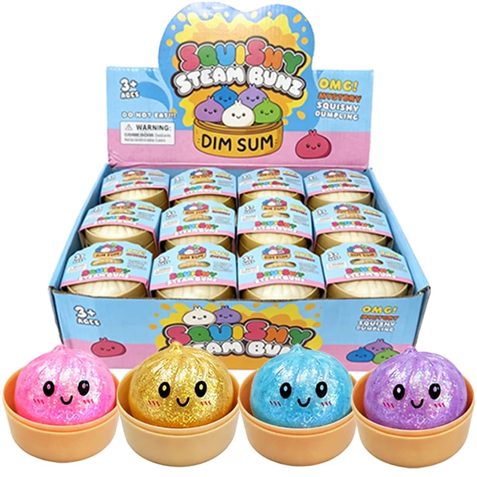 Blind Box Glitter Dumpling Squishy Maltose Series with Box Dumplings Sensory Squeeze Toy for Stress Relief Random Color
