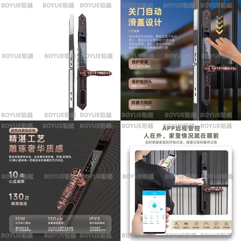 Waterproof Double Sided Fingerprint Lock Smart Keyless Entry Password Card Swipe Remote Control Security For Wrought Iron