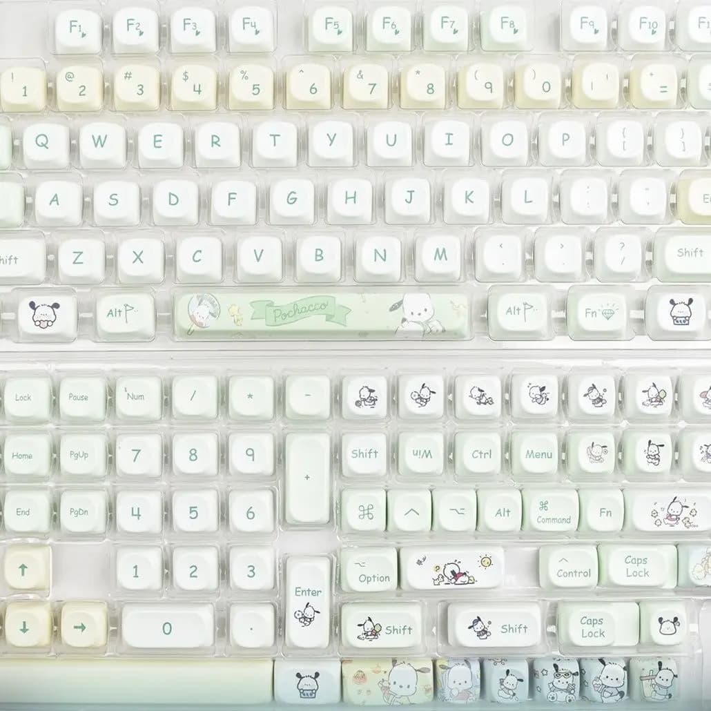 Pastel Cream White Pochacco Keycaps Set Sanrio Cartoon Pbt Keycaps for Mechanical Gaming Keyboard Birthday Gift for Girls Gamers
