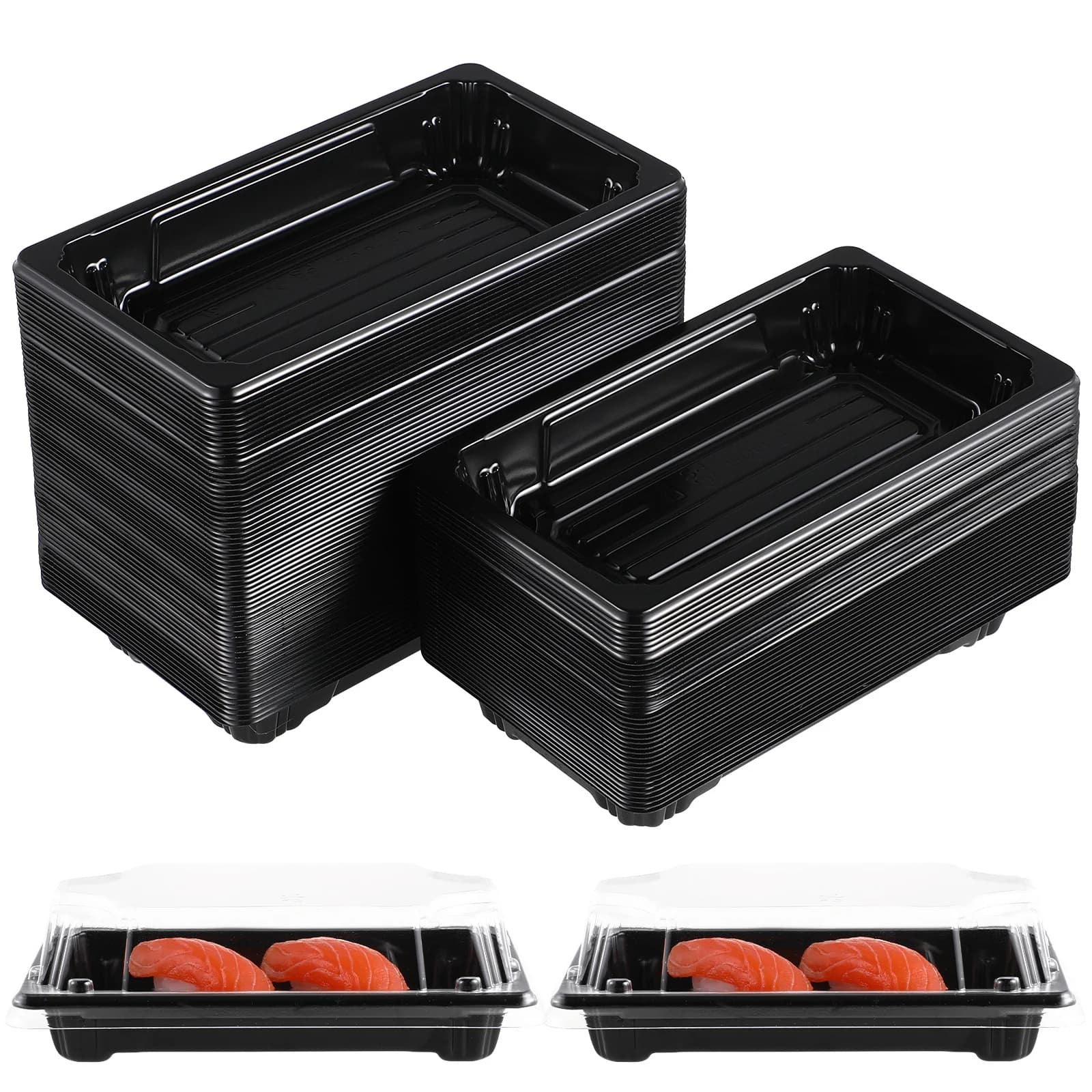 Scatole per imballaggio per sushi da 100 pezzi Scatole da asporto per conservazione del calore usa e getta nere per il pranzo al ristorante, feste, frutta, trasportare cibo