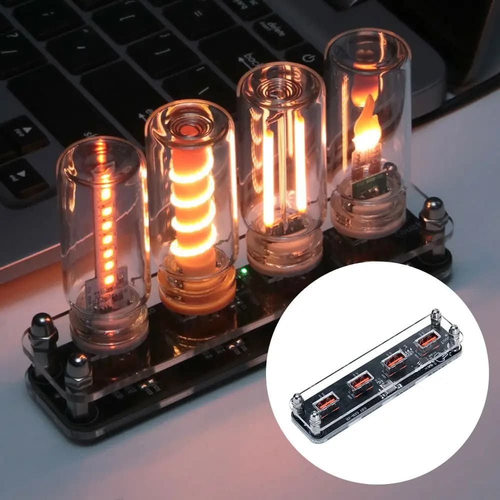 Portable USB Power Supply Base with Transparent Casing Desktop Accessory 4-Port Hub Power Supply Multifunctional