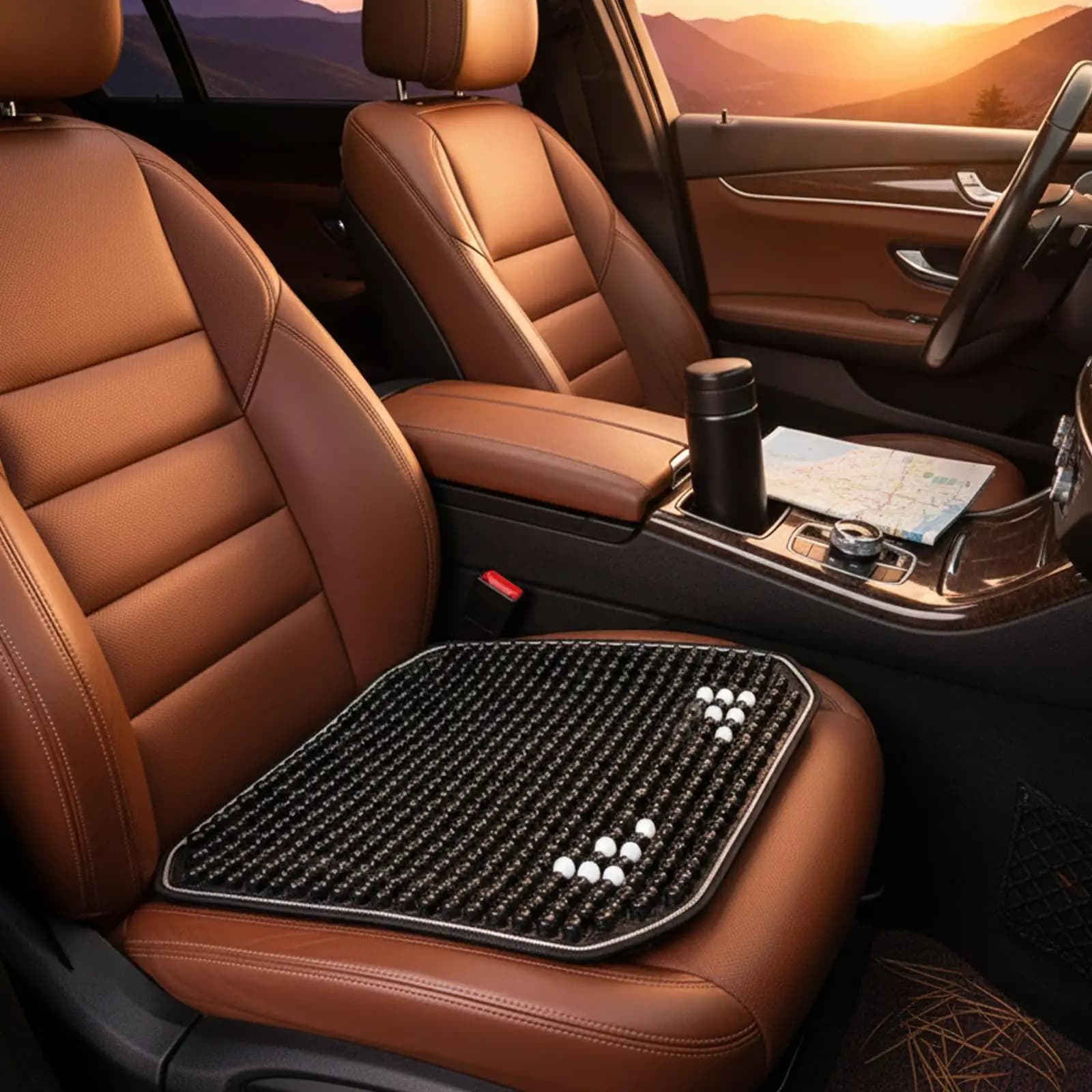 Cuscino Ergonomico in Perle di Legno per Sedile Auto, Pad Ventilato Rinfrescante Estivo per Sedia da Ufficio e Interni Veicoli