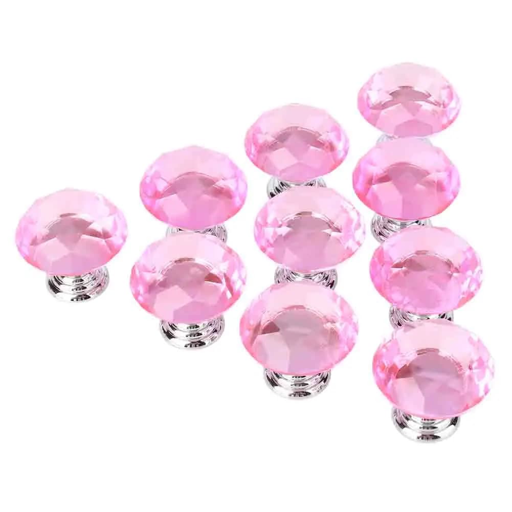 Pomelli per Porte in Vetro Cristallo Rosa da 30mm per Cassetti e Armadietti, Pomelli in Vetro Cristallo Rosa per Cucina