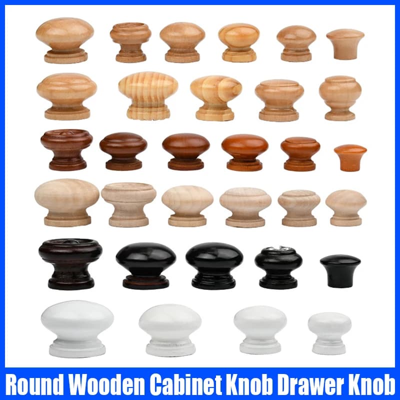 10PCS Round Wooden Cabinet Knobs Drawer Knobs Kitchen Cupboard Handles Wardrobe Door Pulls Furniture Handles Hardware