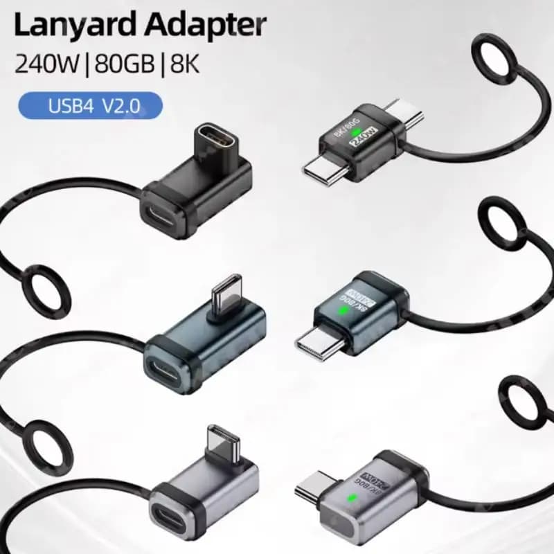 240W PD USB4 Right Angle USB C to C Charging Converter 5A High Efficiency Adapter for Outdoor Travel Use
