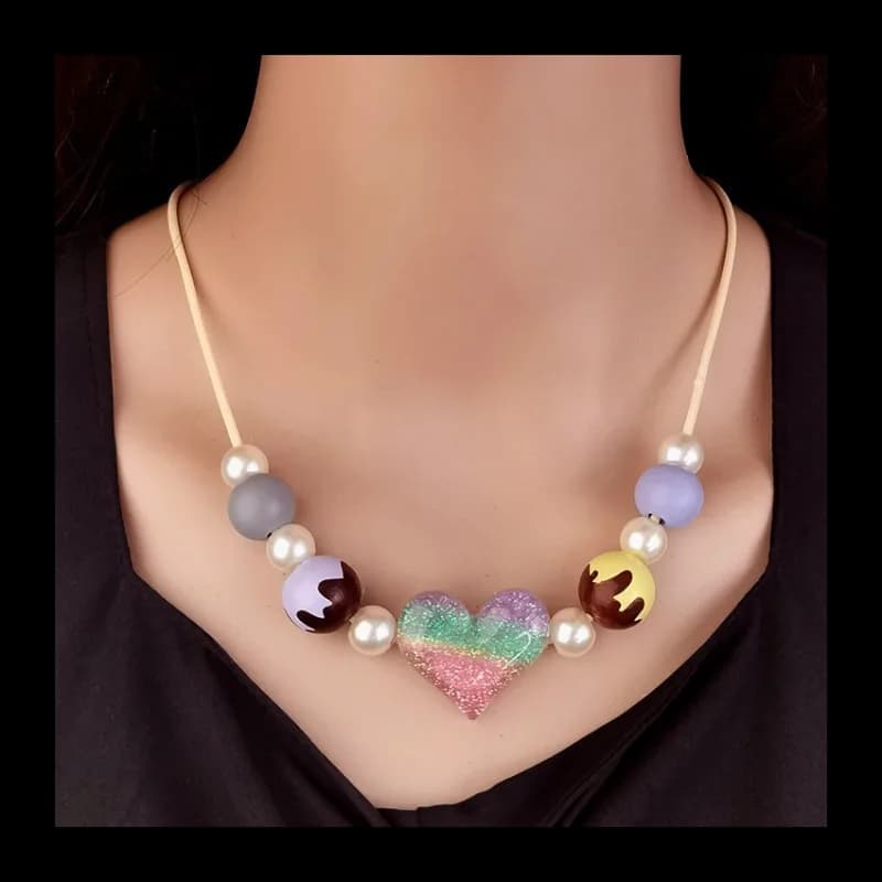Collana con ciondolo Sweet Little Fresh Love, catena da donna con perline color dopamina, nuovi gioielli