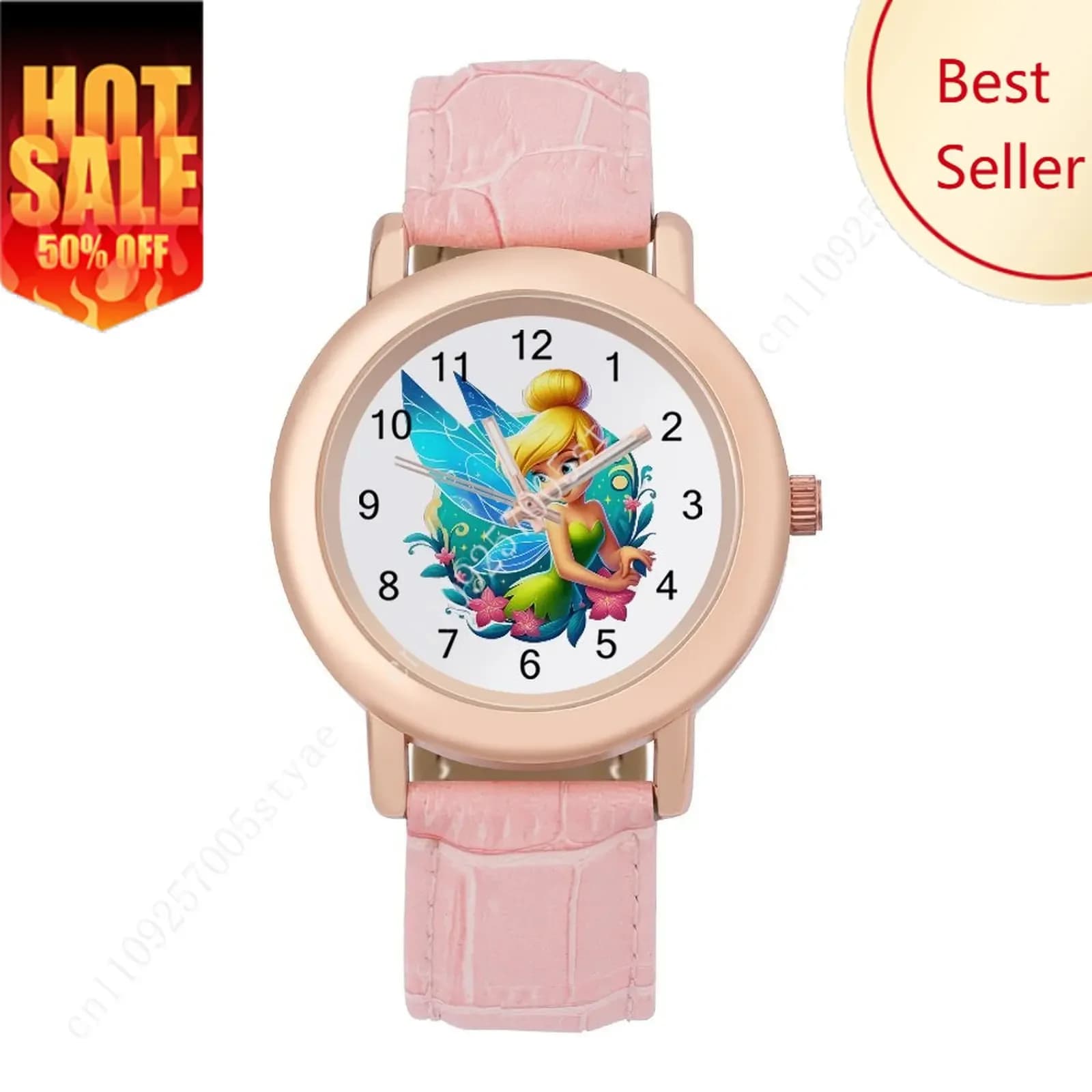Women's watch with Tinker Bell leather strap, personalized watch with Disney cartoons, customized with your design, birthday, anniversary, holiday