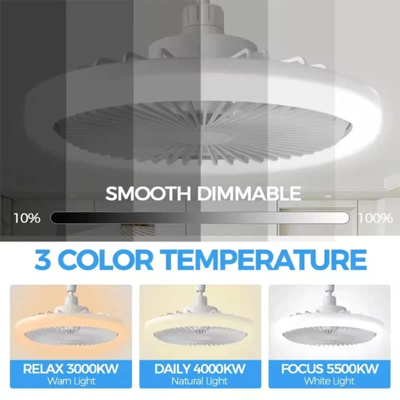Ventilatore da soffitto girevole 3 in 1 con luce LED E27, base convertitore, telecomando intelligente, lampada per camera da letto, studio, cucina, decorazione per la casa