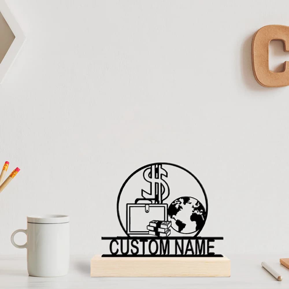 1pc Interesting Metal Desktop Decoration Custom Name Equipped with A Wooden Base Home or Office Decorations