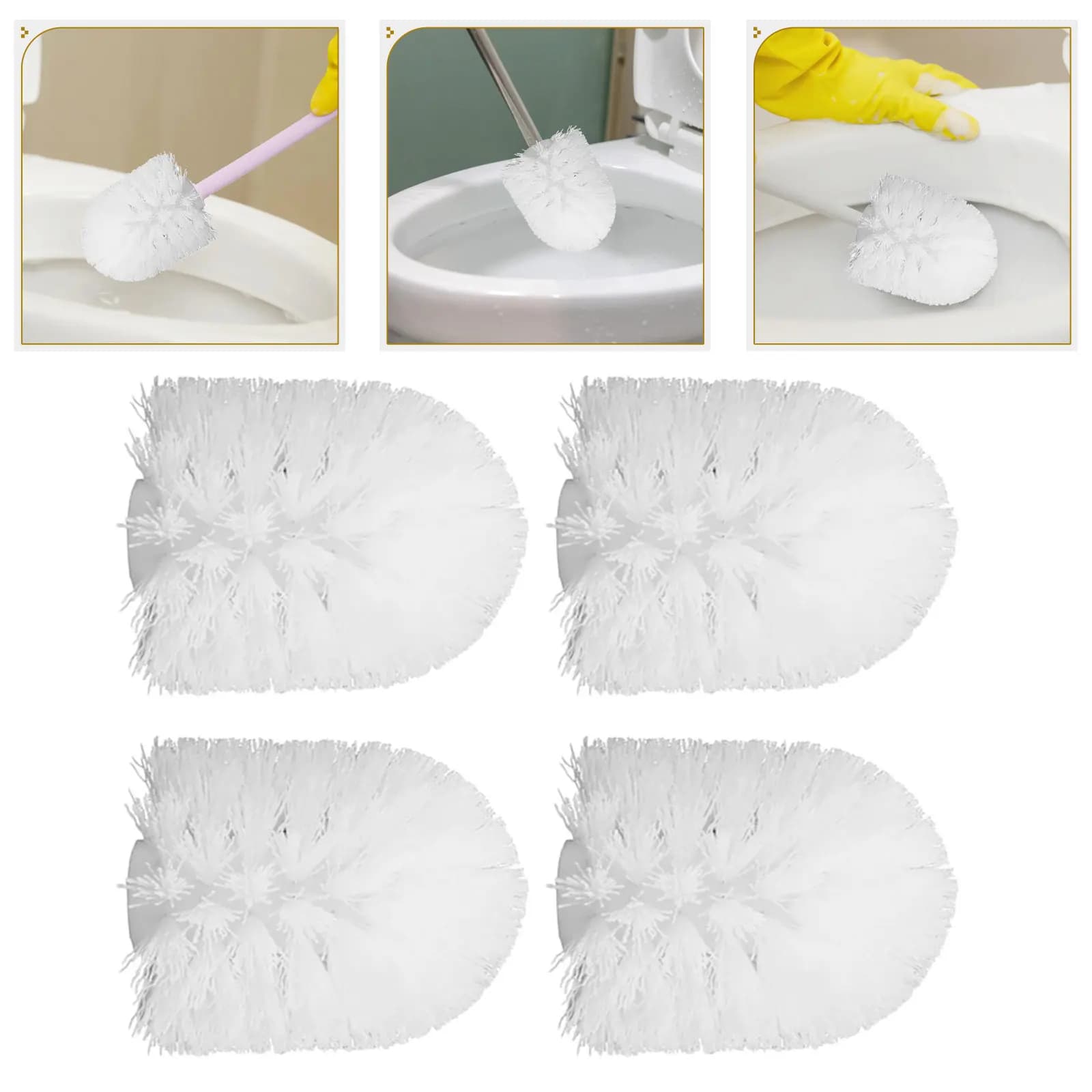 4 pezzi di ricambio per spazzole WC, testine rotonde bianche con setole dense, strumenti per la pulizia del bagno a lunga durata, forniture per la casa, WC
