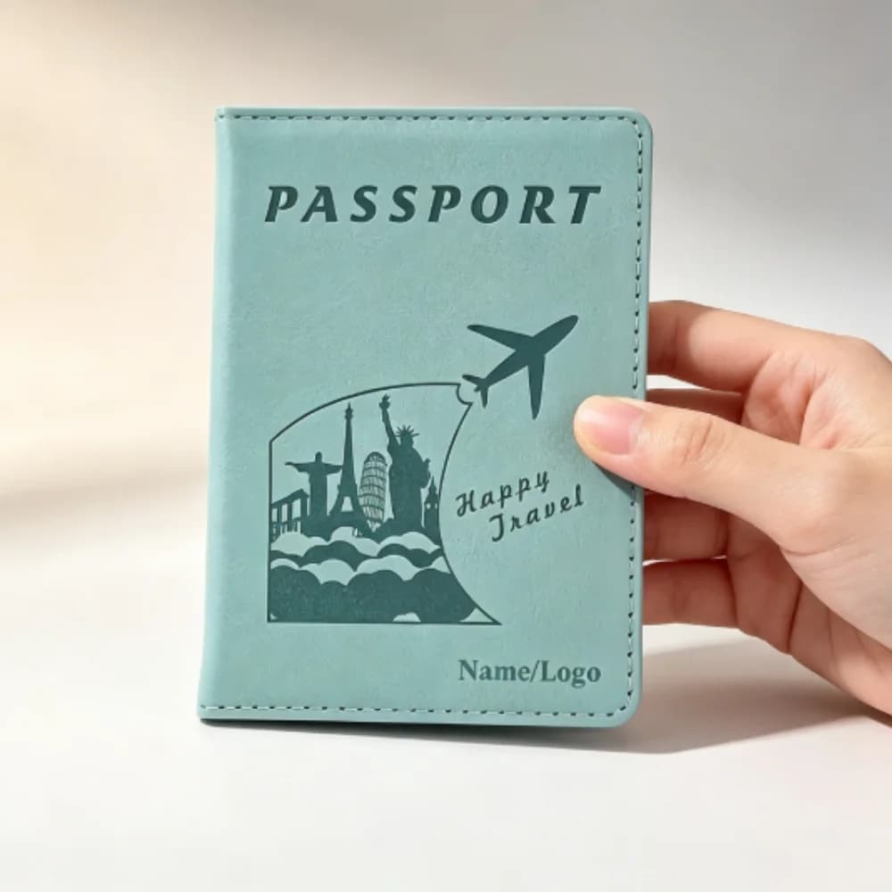 Custom Cityscape PU Passport Holder Wallet, Multi-Language Logo Print Easy Clean Travel Accessory