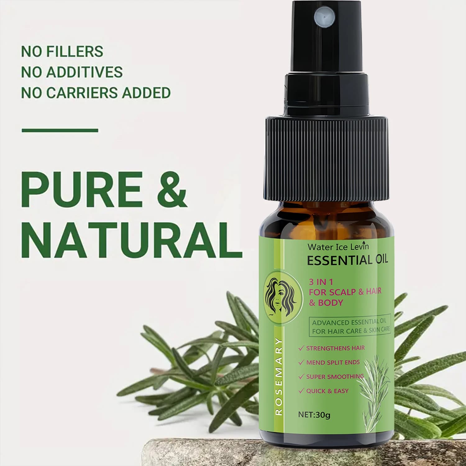 Olio Essenziale di Rosmarino per la Crescita dei Capelli - Trattamento Nutriente per il Cuoio Capelluto con Acido Ialuronico e Vitamina C, Idratante, per Capelli Lucenti