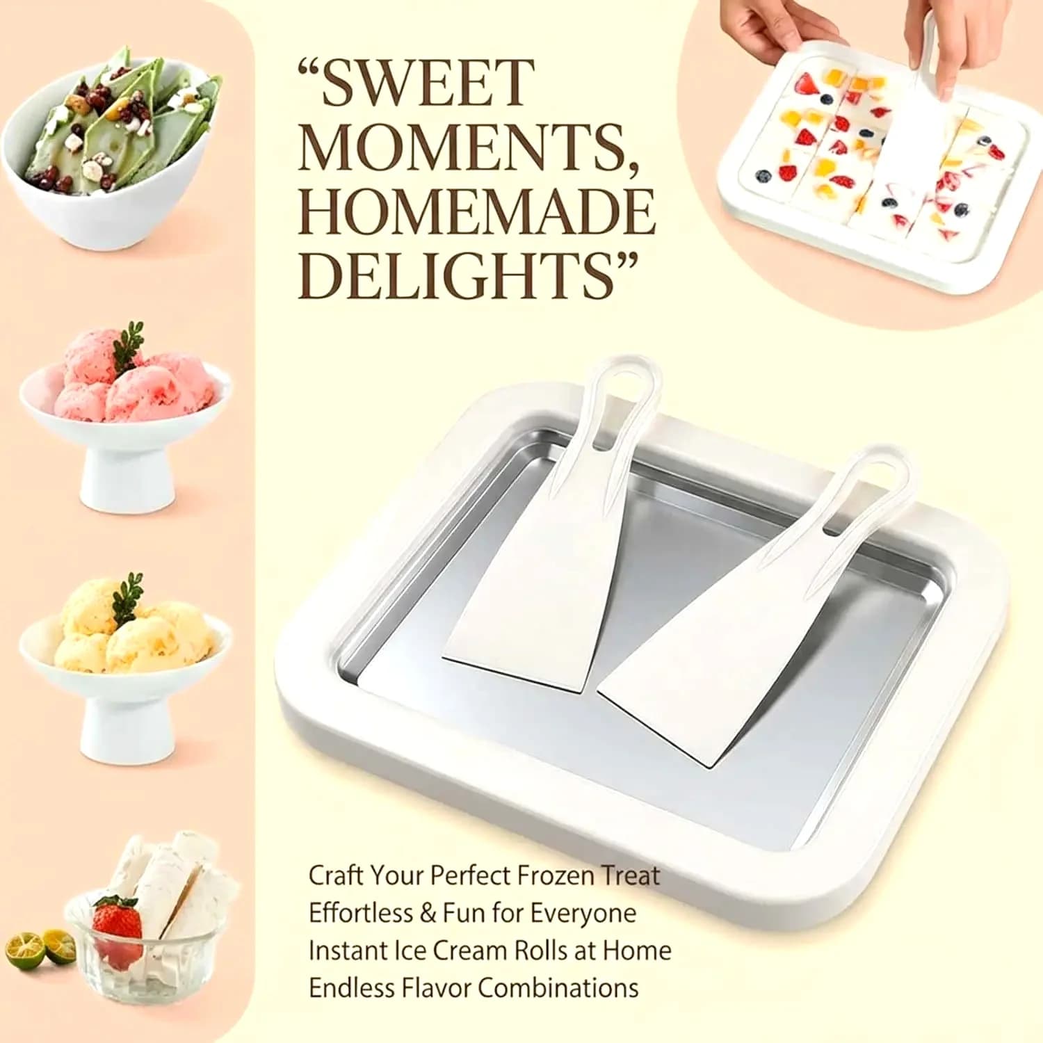 Household Ice Cream Maker Pan with 1 Scraper Instant Rolled Ice Cream Maker DIY Sorbet Frozen Yogurt Maker Ice Stir Fry Machine