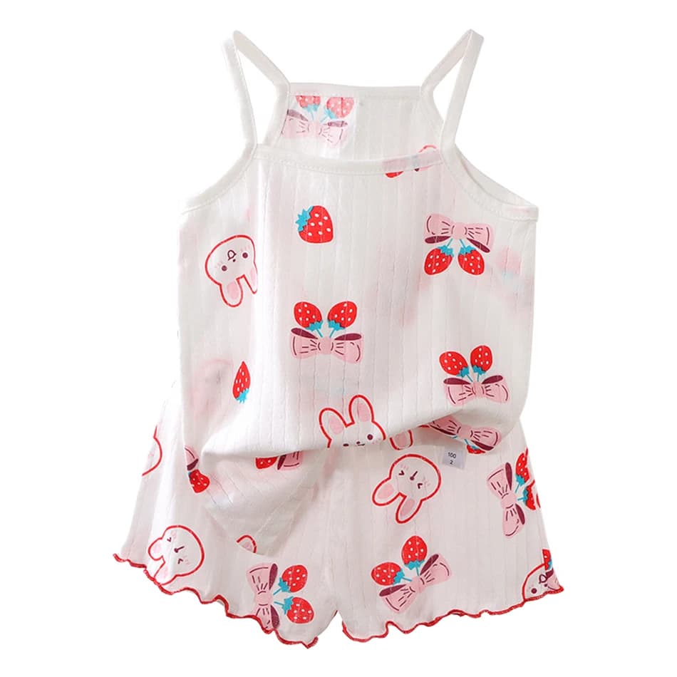 2025 Estate Sottile Stampa Cartoon Pigiama Senza maniche Pantaloni da notte Ragazza Ragazzo Top Set di vestiti per bambini Set di pigiami per bambini