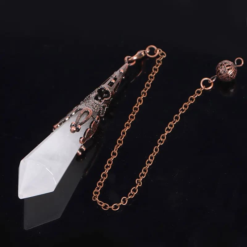 Pendolo in cristallo di rocca Penduli con ciondolo in vera pietra naturale per divinazione Dowsing Quarzo rosa trasparente Ametiste Spirituali Penduluo