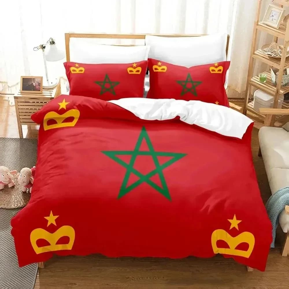 Set biancheria da letto con bandiera del Marocco con stampa 3D, copripiumino doppio, king size, trapunta, federa, ragazzi, ragazze, adulti, camera da letto