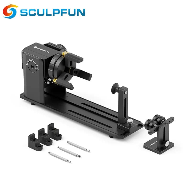SCULPFUN RA Pro Mandrino Rotante per Incisore Laser, Modulo Rotante Asse Y con Angolo Regolabile per Oggetti Cilindrici, Irregolari e Rotondi