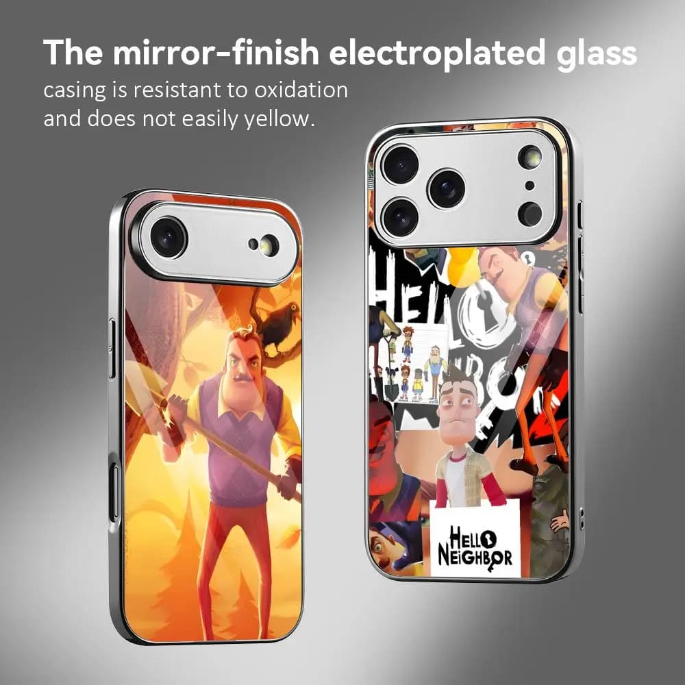Game H-Hello Neighbor Phone Case For IPhone 17 16 15 14 13 12 Pro Max Plus Electroplated Metal Bumper Shockproof Case